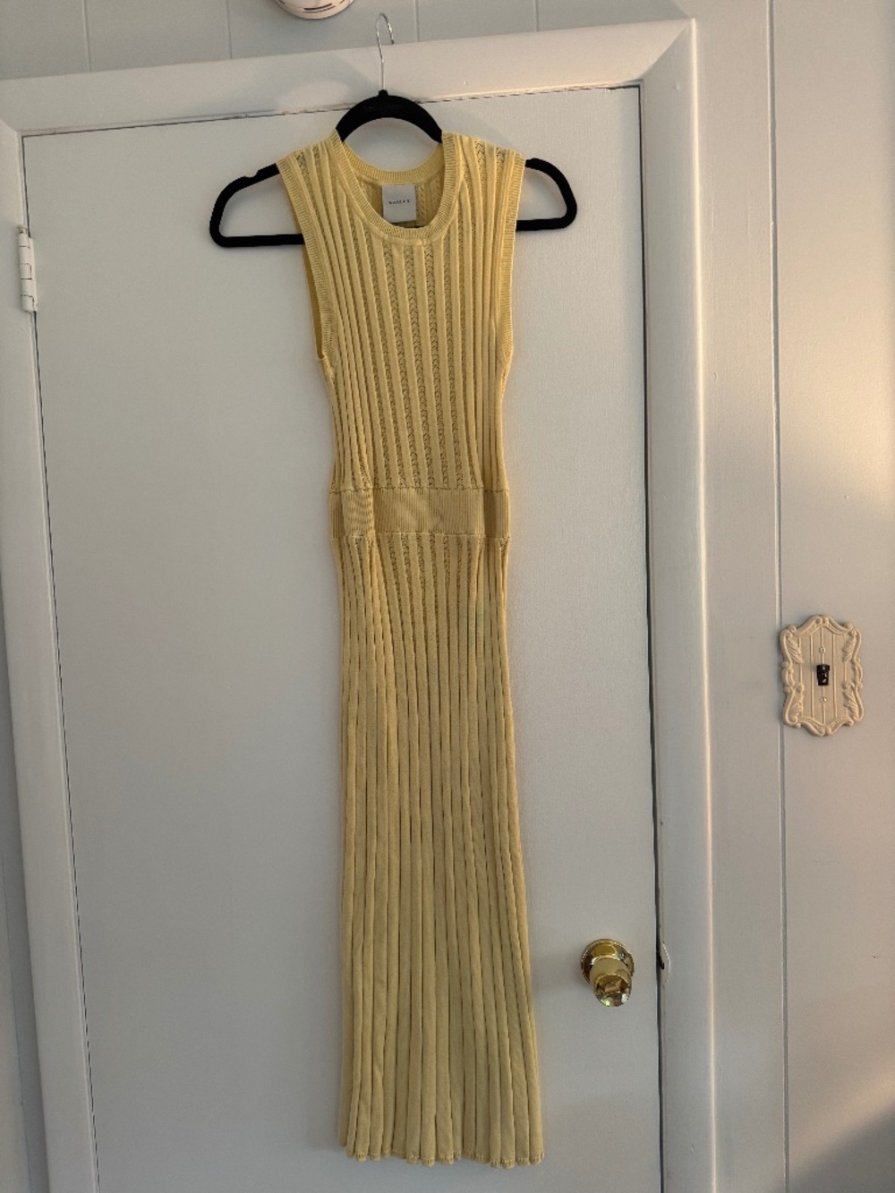 Varley Yellow Ribbed Midi Dress